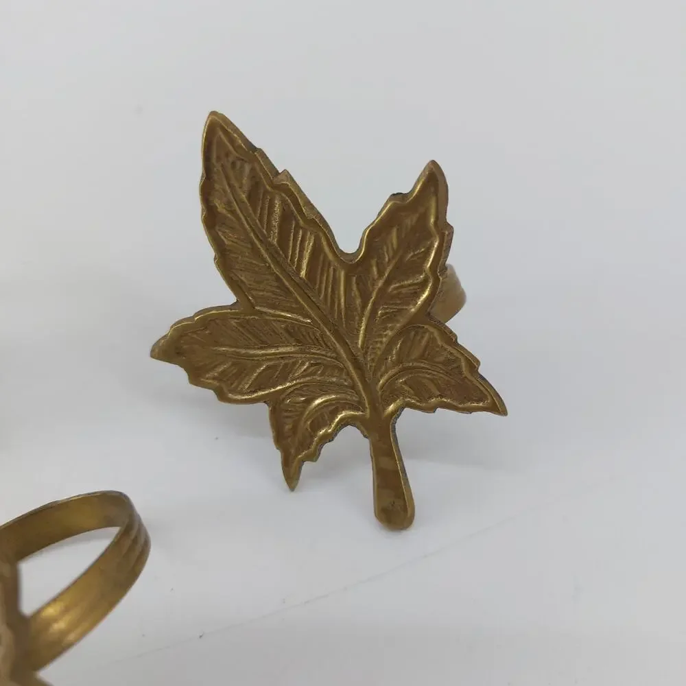 Thanksgiving Fall Leaves Napkin Rings Dining Gold Tone Lot 3 - Picture 3 of 12